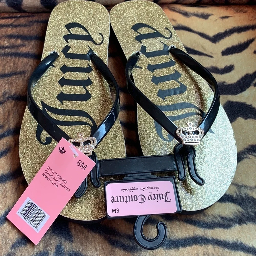 COPY - NWT Juicy Couture Gold Glitter Flip Flops size 8